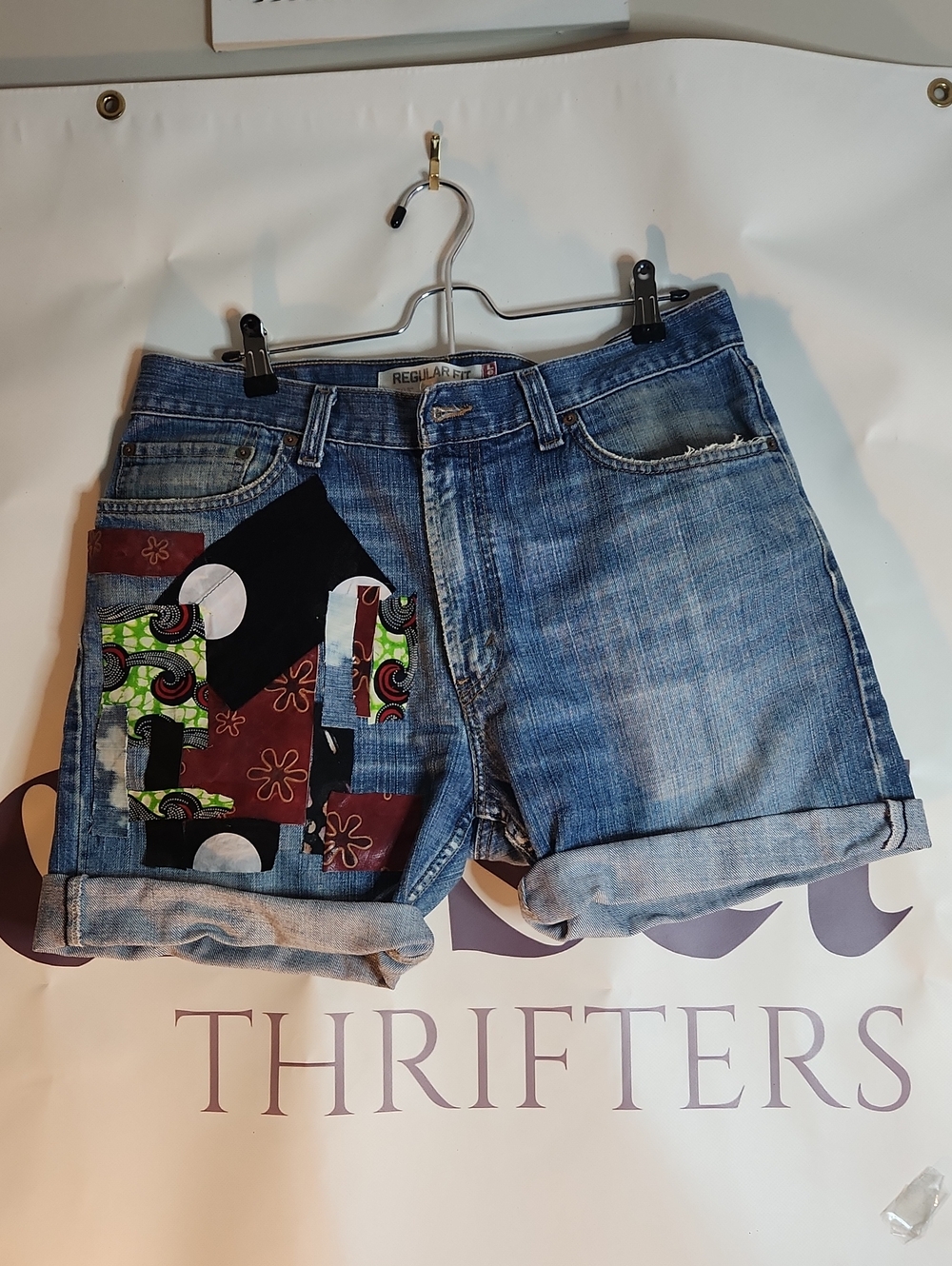 Levi's Blue Denim Shorts with Multicolor Patchwork